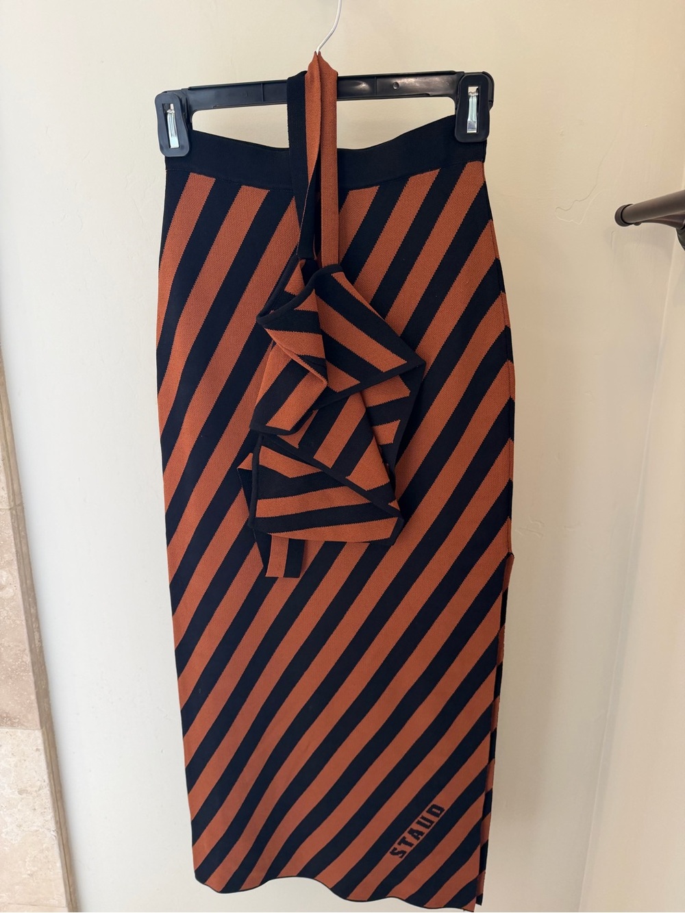 STAUD Black and Rust Diagonal-Stripe Pencil Skirt Like new